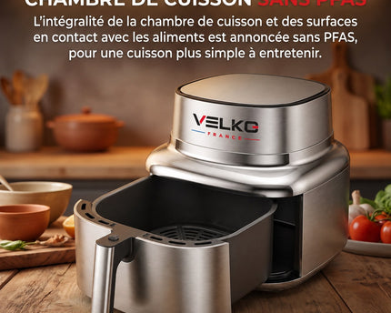 Air Fryer VELKO Auris 6 – 6,2 L – 1 725 W – Acier Inoxydable & Céramique – 30 à 230 °C
