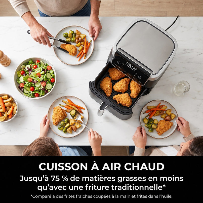 Air Fryer VELKO Crispéo 6 – 2 000 W – Capacité 6,2 L – 6 Fonctions de Cuisson – Température Réglable jusqu’à 180 °C