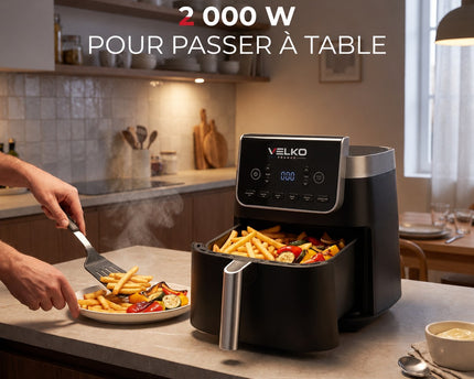 Air Fryer VELKO Crispéo 6 – 2 000 W – Capacité 6,2 L – 6 Fonctions de Cuisson – Température Réglable jusqu’à 180 °C