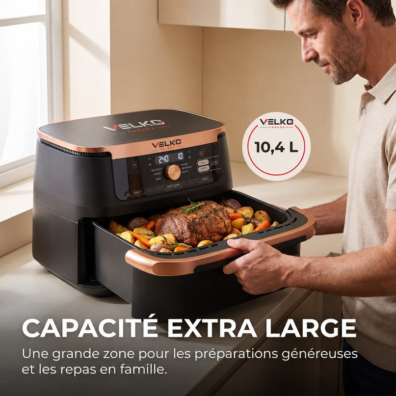 Air Fryer VELKO Majora 10 – 10,4 L – 2 Zones de Cuisson – 7 Fonctions – 2 470 W – 240 °C