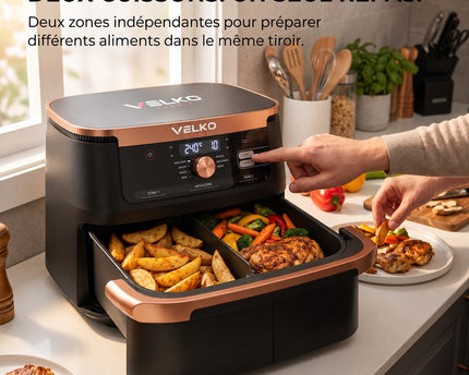 Air Fryer VELKO Majora 10 – 10,4 L – 2 Zones de Cuisson – 7 Fonctions – 2 470 W – 240 °C