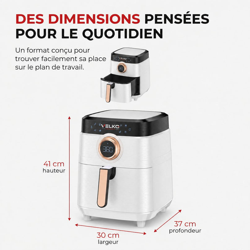 Airfryer VELKO Savoris 1700 – Friteuse à Air 1700 W – 8 Préréglages – Écran Tactile – Blanc