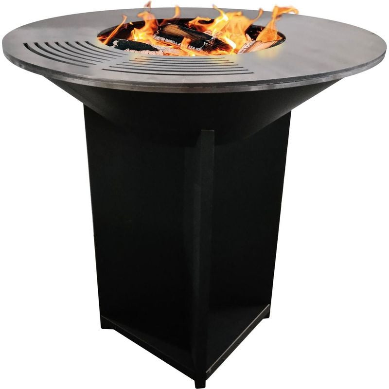 Brasero Barbecue VELKO Bilbao – Acier 100 cm – Plaque circulaire – Rangement à bois intégré