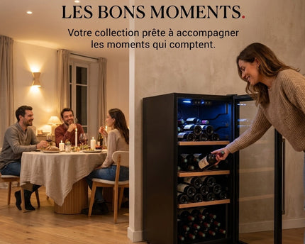 Cave à Vin de Vieillissement VELKO Héritage – 116 Bouteilles – 213 L – 4 Clayettes en Bois – Température Réglable