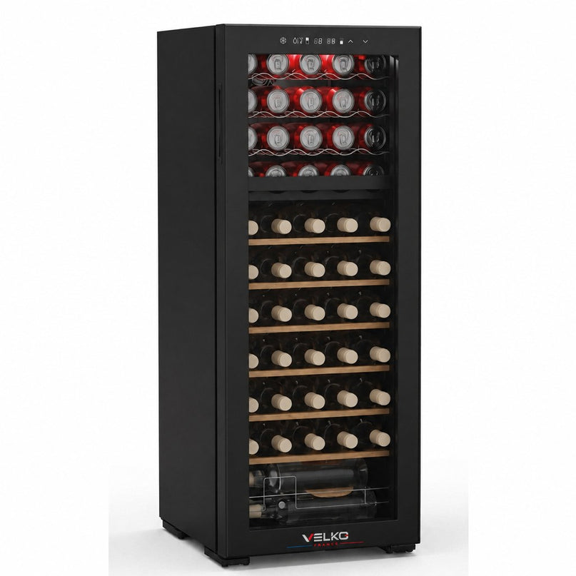 Cave à Vin Multi-Température VELKO Millésime 55 – 55 Bouteilles – Double Zone 5–18 °C – 150 L – 39 dB