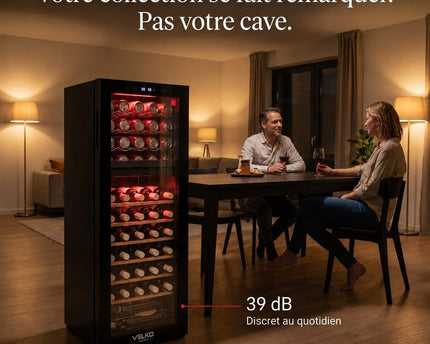 Cave à Vin Multi-Température VELKO Millésime 55 – 55 Bouteilles – Double Zone 5–18 °C – 150 L – 39 dB
