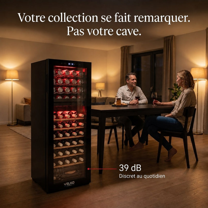 Cave à Vin Multi-Température VELKO Millésime 55 – 55 Bouteilles – Double Zone 5–18 °C – 150 L – 39 dB