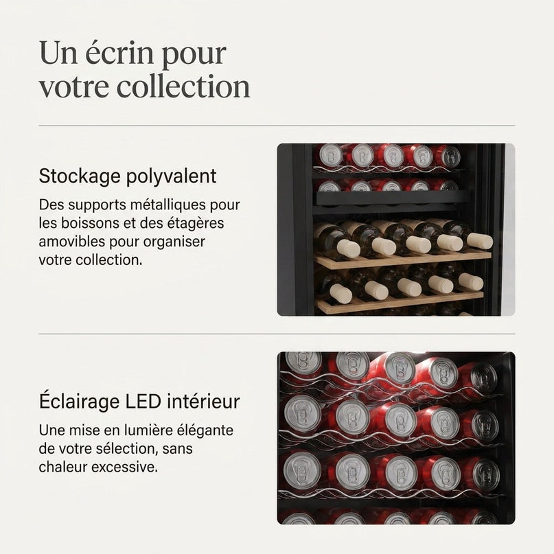 Cave à Vin Multi-Température VELKO Millésime 55 – 55 Bouteilles – Double Zone 5–18 °C – 150 L – 39 dB