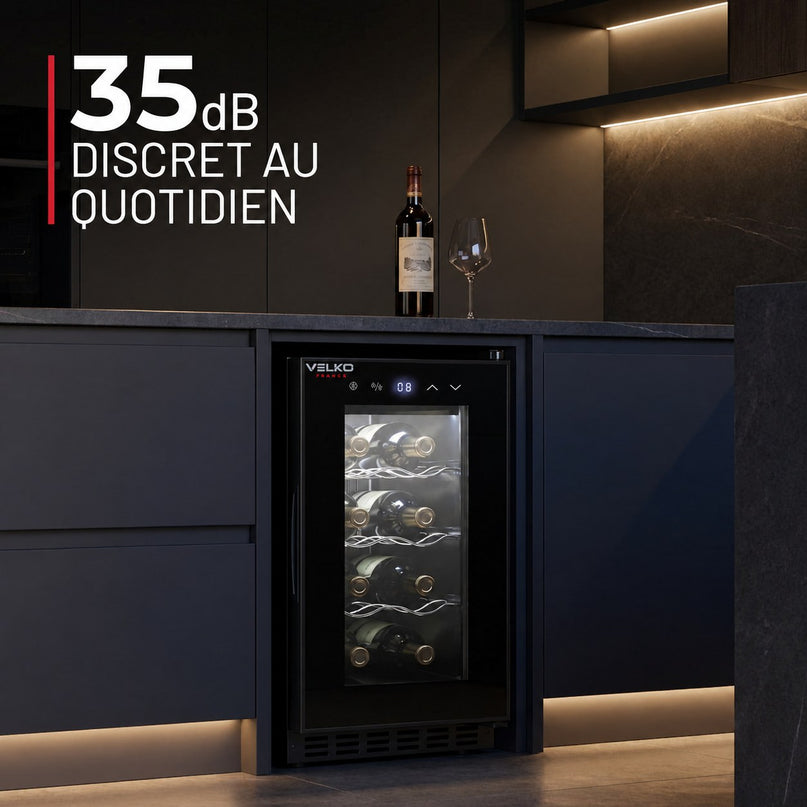 Cave à Vin VELKO Origine – 8 Bouteilles – 21 L – Température Réglable 8 à 18 °C – Commande Tactile – 35 dB