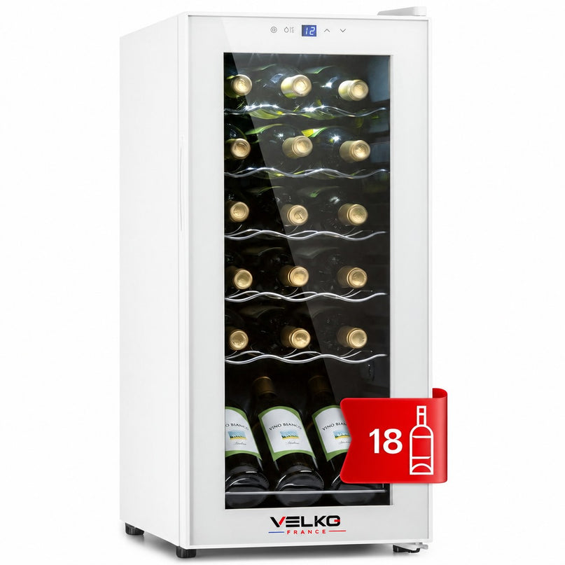 Cave à Vin VELKO Réserve 18 – 18 Bouteilles – 50 L – Refroidissement par Compresseur – 43 dB – Commande Tactile