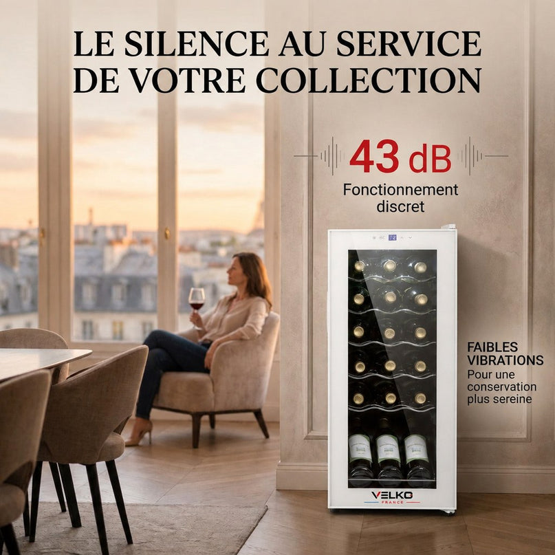 Cave à Vin VELKO Réserve 18 – 18 Bouteilles – 50 L – Refroidissement par Compresseur – 43 dB – Commande Tactile
