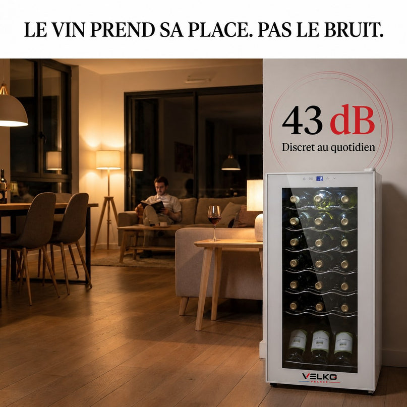Cave à Vin VELKO Réserve 18 – 18 Bouteilles – 50 L – Refroidissement par Compresseur – 43 dB – Commande Tactile