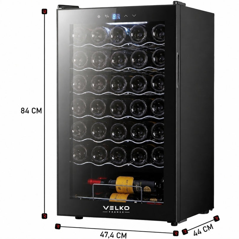 Cave à Vin VELKO Vendôme – 34 Bouteilles – 80 L – Température 5 à 18 °C – Refroidissement par Compresseur