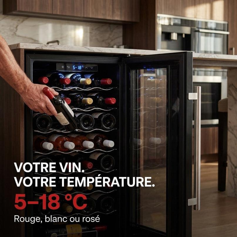 Cave à Vin VELKO Vendôme – 34 Bouteilles – 80 L – Température 5 à 18 °C – Refroidissement par Compresseur