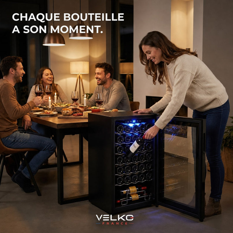 Cave à Vin VELKO Vendôme – 34 Bouteilles – 80 L – Température 5 à 18 °C – Refroidissement par Compresseur