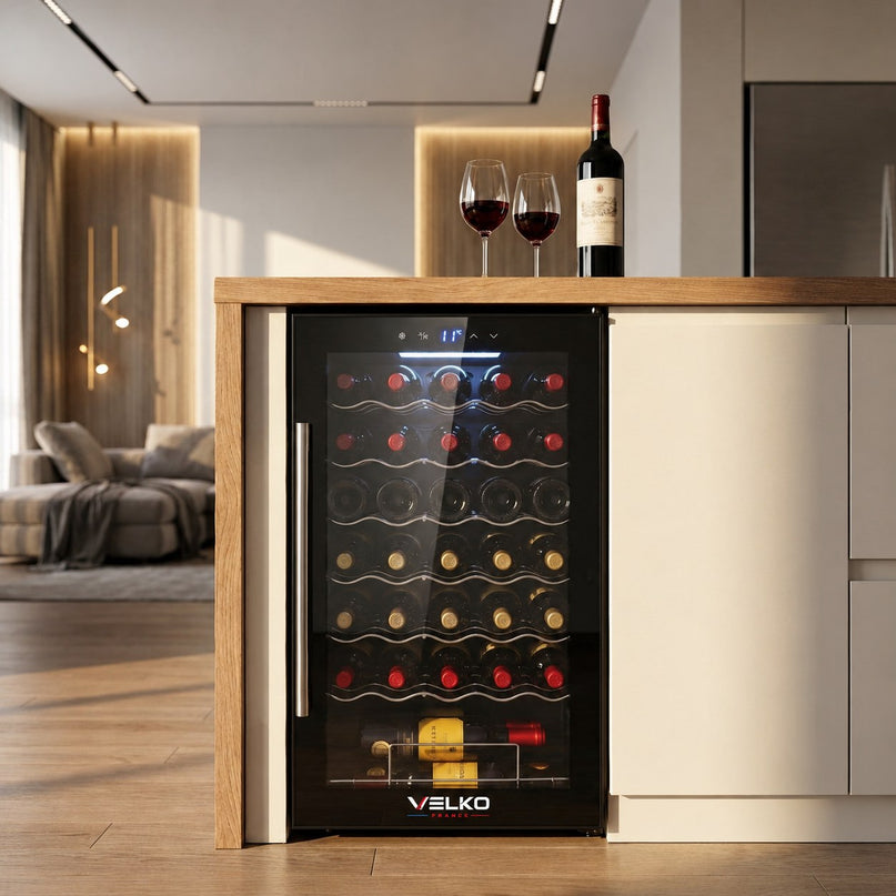Cave à Vin VELKO Vendôme – 34 Bouteilles – 80 L – Température 5 à 18 °C – Refroidissement par Compresseur