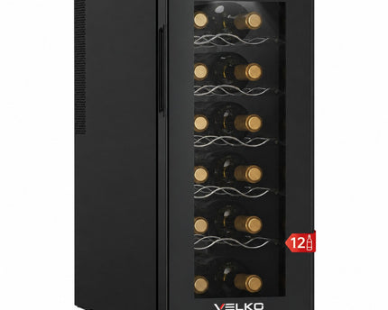 Cave à Vin VELKO Vinea – 12 Bouteilles – Température 8 à 18 °C – Triple Vitrage – Ultra-Silencieuse < 26 dB
