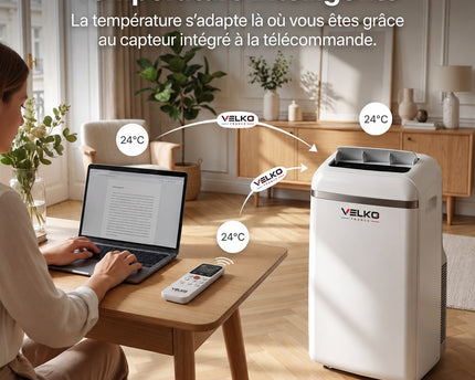 Climatiseur Mobile VELKO AirSense 10 – 10 000 BTU – Classe A+ – Climatisation, Ventilation & Déshumidification