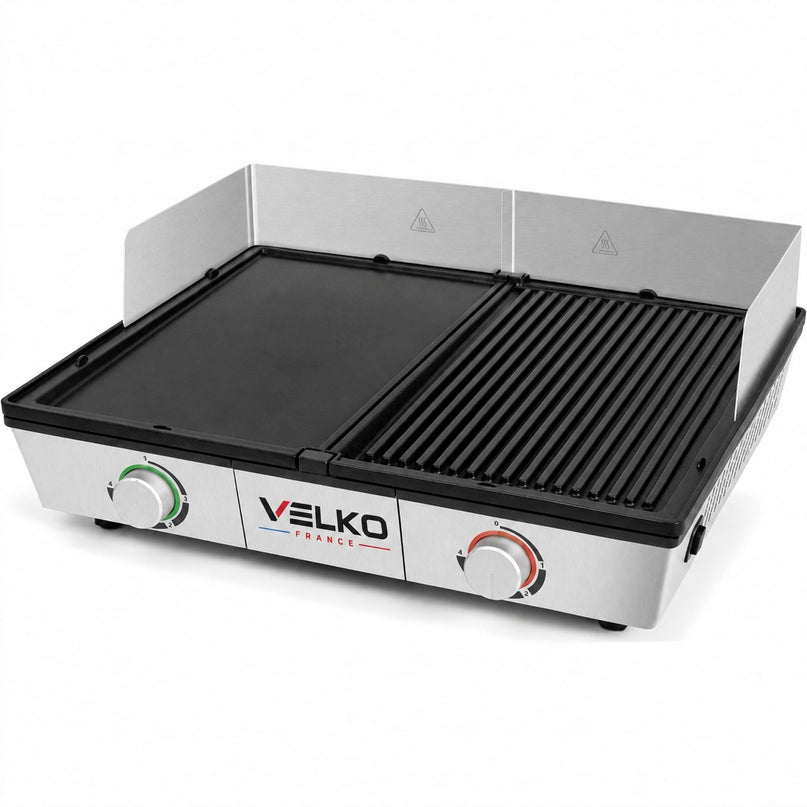 Combiné Plancha & Grill Électrique VELKO Sitges – Double Zone de Cuisson – 2300 W
