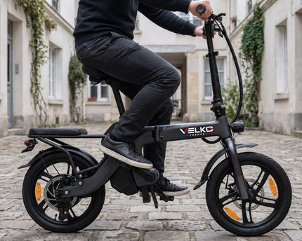 Draisienne Électrique Pliable VELKO Velix 16 – Roues 16" – Batterie Amovible 10,4 Ah – Freins à Disque Avant & Arrière