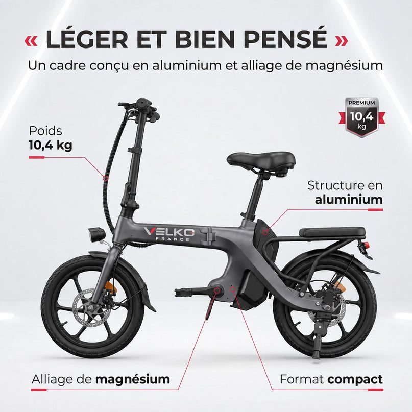 Draisienne Électrique Pliable VELKO Velix 16 – Roues 16" – Batterie Amovible 10,4 Ah – Freins à Disque Avant & Arrière