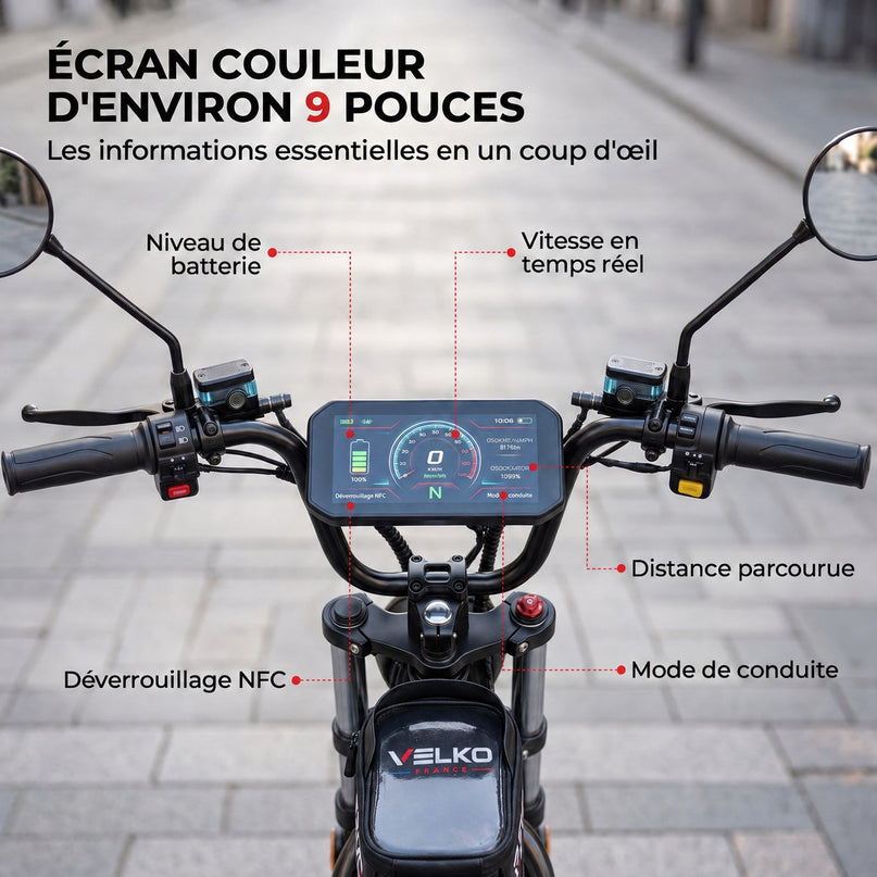 Draisienne Électrique VELKO Drivon 1500 – Jusqu’à 1500 W – Autonomie jusqu’à 72 km – Batterie 48 V 15,6 Ah – NFC & Freins Hydrauliques