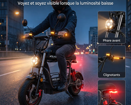 Draisienne Électrique VELKO Drivon 1500 – Jusqu’à 1500 W – Autonomie jusqu’à 72 km – Batterie 48 V 15,6 Ah – NFC & Freins Hydrauliques