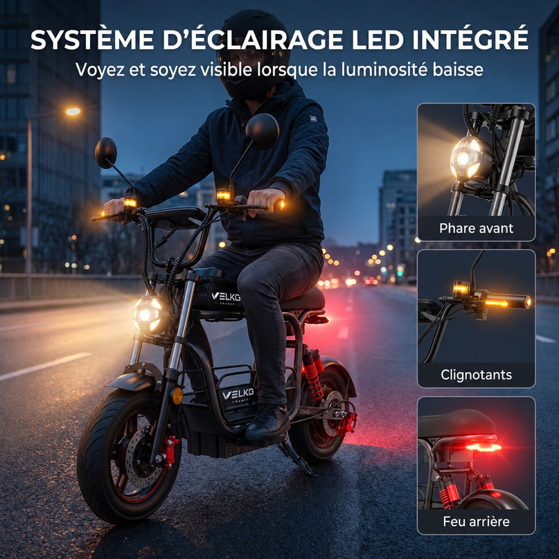 Draisienne Électrique VELKO Drivon 1500 – Jusqu’à 1500 W – Autonomie jusqu’à 72 km – Batterie 48 V 15,6 Ah – NFC & Freins Hydrauliques