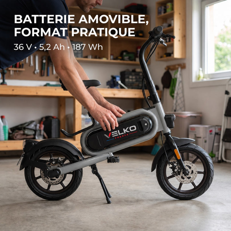 Draisienne Électrique VELKO Glide 14 – 350 W – Autonomie jusqu’à 15 km – Roues 14″ – Batterie Amovible 36 V 5,2 Ah