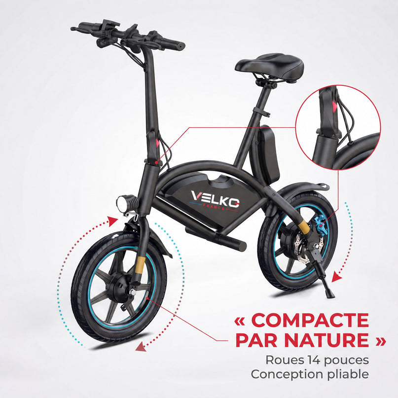Draisienne Électrique VELKO UrbanRide 14 – 350 W – 25 km/h – Roues 14" – Bluetooth – Pliable