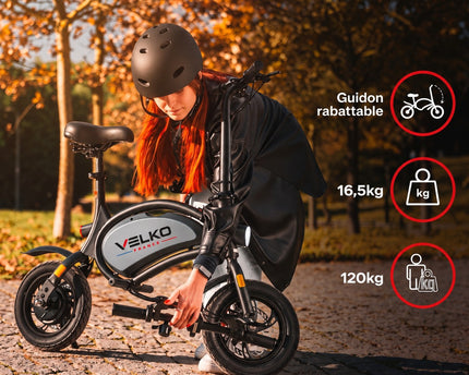 Draisienne Électrique VELKO Volt – 350 W – Autonomie 15 à 20 km – Batterie 36V – Pliable – Freins à Disque Avant/Arrière