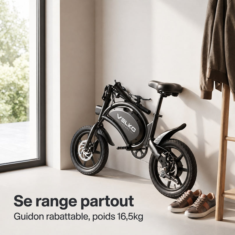 Draisienne Électrique VELKO Volt – 350 W – Autonomie 15 à 20 km – Batterie 36V – Pliable – Freins à Disque Avant/Arrière