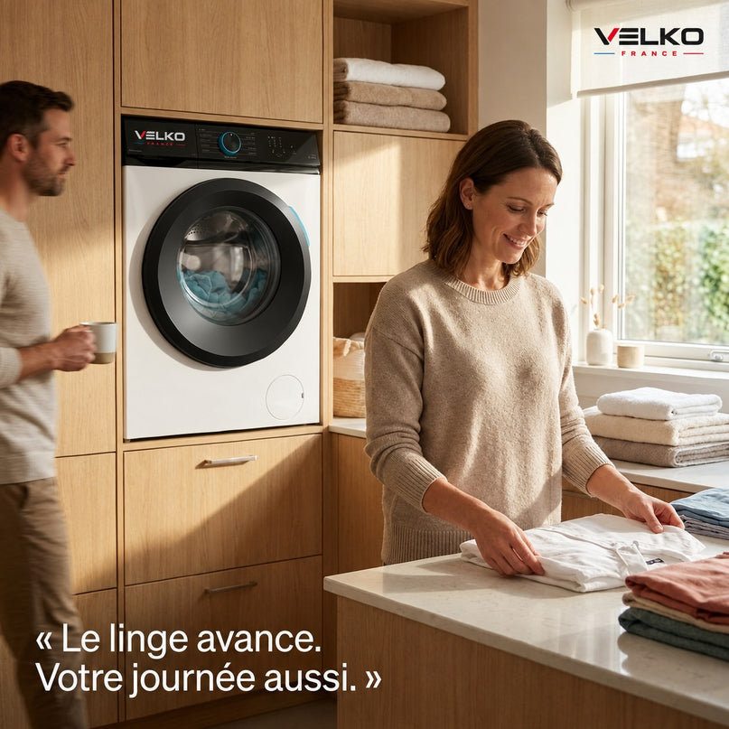 Lave-Linge Hublot VELKO Pureva 8 – Machine à Laver 8 kg – Classe A – 1200 tr/min – 11 Programmes – Vapeur & Moteur Inverter