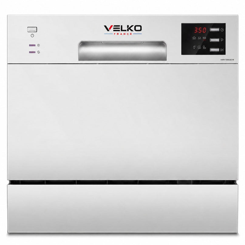 Lave-Vaisselle Compact VELKO Compacta 6 – 6 Couverts – 6 Programmes – 47 dB – Cycle Rapide 30 min – Blanc