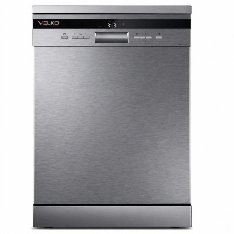 Lave-Vaisselle Pose Libre VELKO Altis 14 – 14 Couverts – 44 dB – 8 Programmes – Ouverture Automatique – Inox