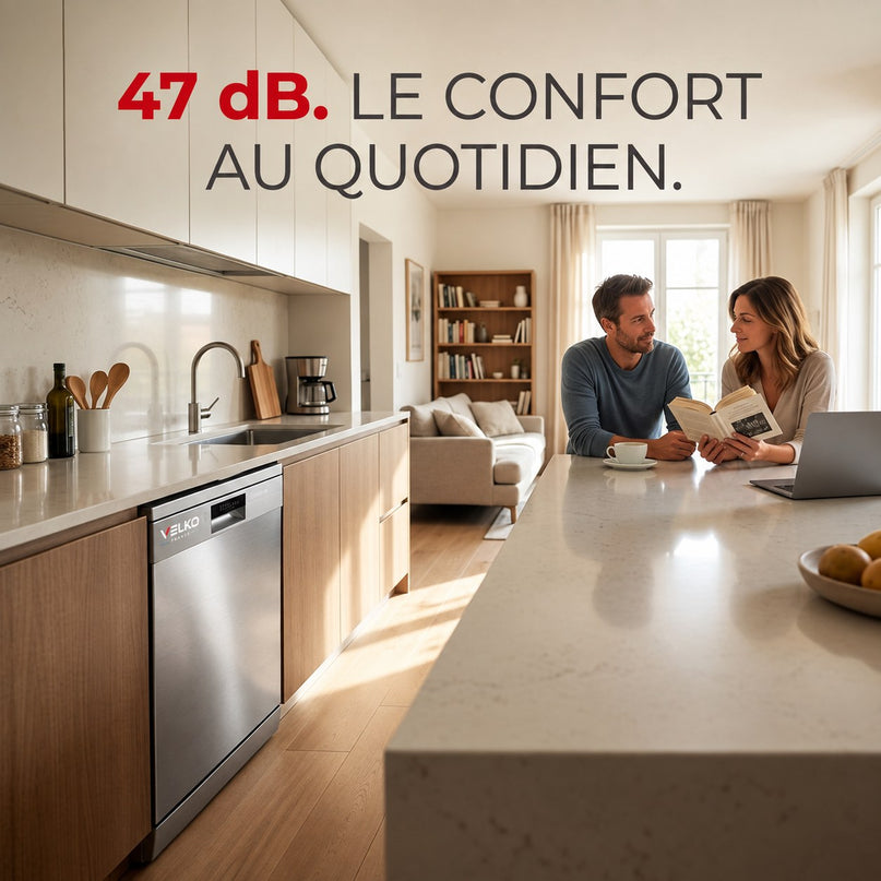 Lave-Vaisselle Pose Libre VELKO Soreva 12 – 12 Couverts – 47 dB – 6 Programmes – Lavage Hygiénique 72°C – Inox