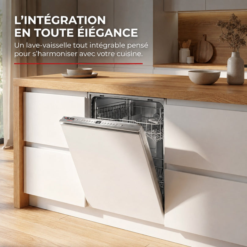 Lave-Vaisselle Tout Intégrable VELKO Integra 60 – 60 cm – 6 Programmes – 3 Options – 48 dB – Panier Réglable 3 Hauteurs