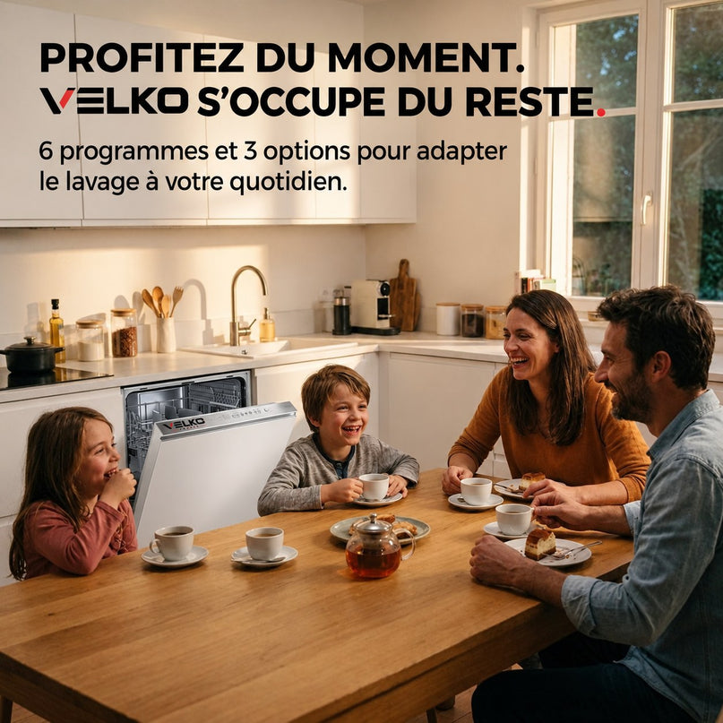 Lave-Vaisselle Tout Intégrable VELKO Integra 60 – 60 cm – 6 Programmes – 3 Options – 48 dB – Panier Réglable 3 Hauteurs