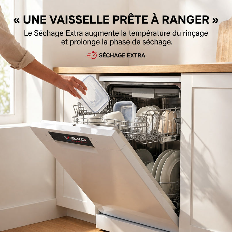 Lave-Vaisselle VELKO Clario – 60 cm – 6 Programmes – Séchage Extra – 48 dB – Panier Réglable 3 Niveaux