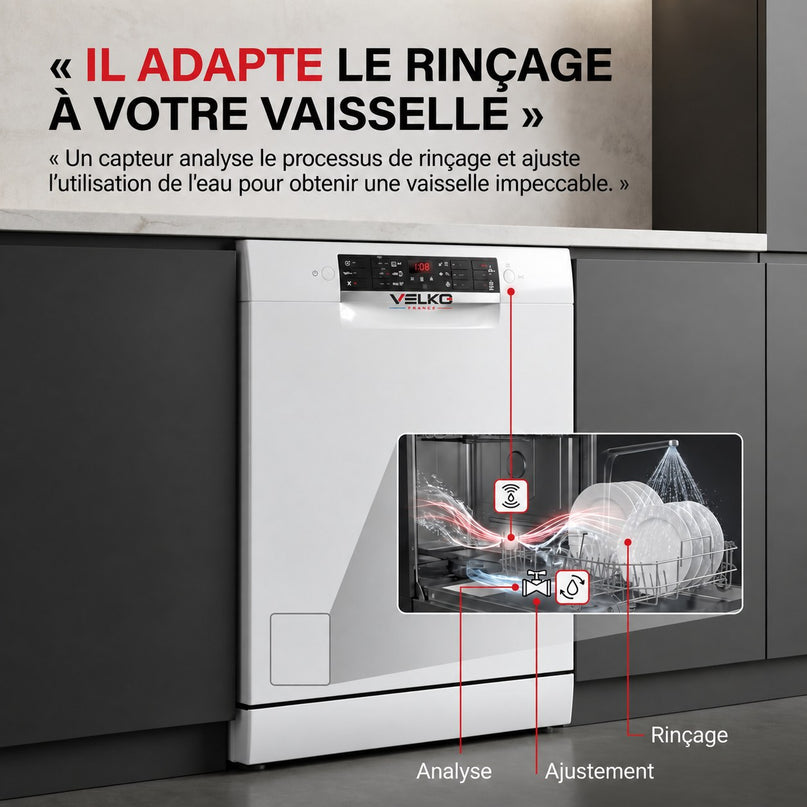 Lave-Vaisselle VELKO Clario – 60 cm – 6 Programmes – Séchage Extra – 48 dB – Panier Réglable 3 Niveaux