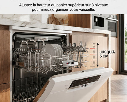 Lave-Vaisselle VELKO Clario – 60 cm – 6 Programmes – Séchage Extra – 48 dB – Panier Réglable 3 Niveaux