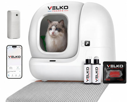 Litière Autonettoyante pour Chats VELKO Elyra 76 – Capacité 76 + 7 L – Application Wi‑Fi – Triple Désodorisation – Sécurité Multicapteurs