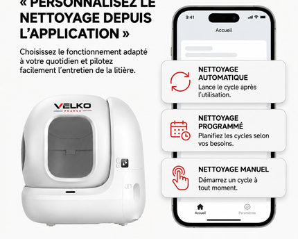 Litière Autonettoyante pour Chats VELKO Elyra 76 – Capacité 76 + 7 L – Application Wi‑Fi – Triple Désodorisation – Sécurité Multicapteurs