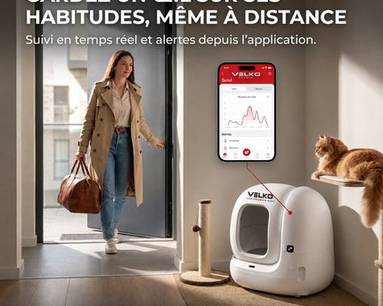 Litière Autonettoyante pour Chats VELKO Elyra 76 – Capacité 76 + 7 L – Application Wi‑Fi – Triple Désodorisation – Sécurité Multicapteurs