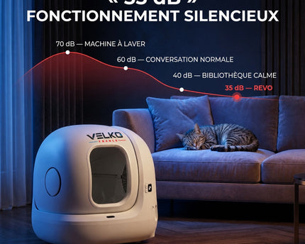 Litière Autonettoyante pour Chats VELKO Elyra 76 – Capacité 76 + 7 L – Application Wi‑Fi – Triple Désodorisation – Sécurité Multicapteurs