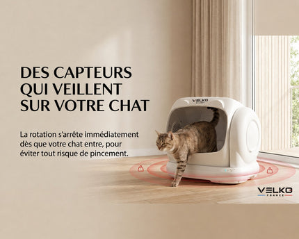 Litière Autonettoyante pour Chats VELKO Felixa 106 – 106 L – Contrôle par Application – Jusqu’à 15 kg