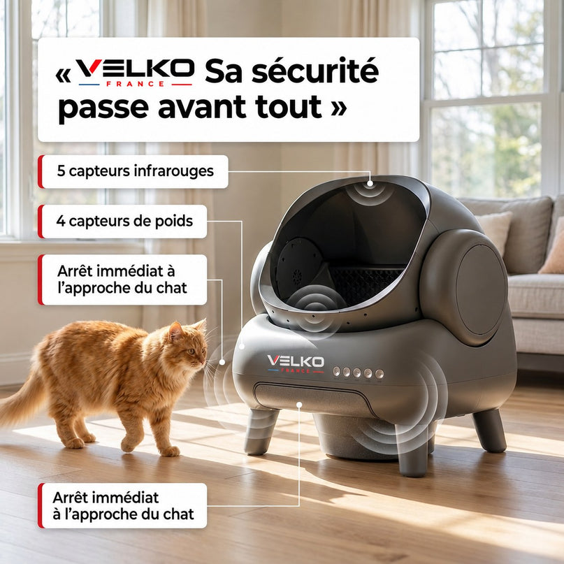 Litière Autonettoyante pour Chats VELKO Serenis 14 – Conception Ouverte, Bac à Déchets 11,23 L, Application Wi‑Fi & 9 Capteurs de Sécurité