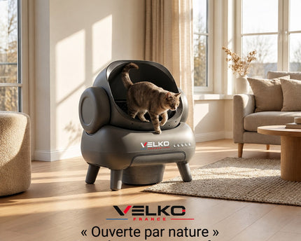 Litière Autonettoyante pour Chats VELKO Serenis 14 – Conception Ouverte, Bac à Déchets 11,23 L, Application Wi‑Fi & 9 Capteurs de Sécurité
