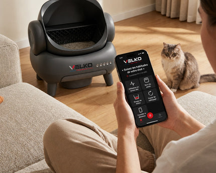 Litière Autonettoyante pour Chats VELKO Serenis 14 – Conception Ouverte, Bac à Déchets 11,23 L, Application Wi‑Fi & 9 Capteurs de Sécurité
