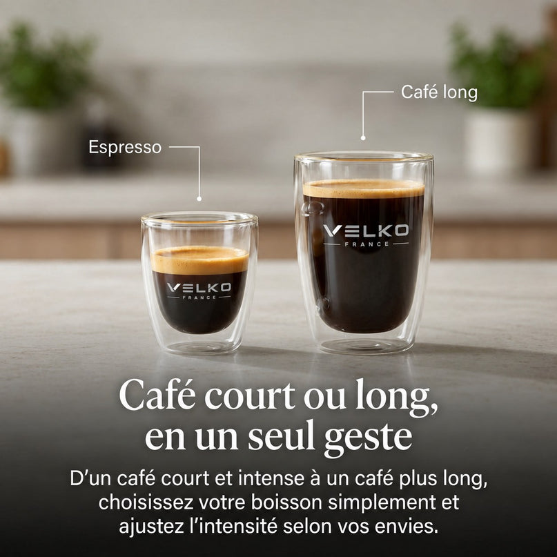 Machine à Café à Grains VELKO Essenza – Expresso Broyeur Automatique 1 450 W – 2 Cafés – Buse Vapeur – Broyeur 13 Réglages